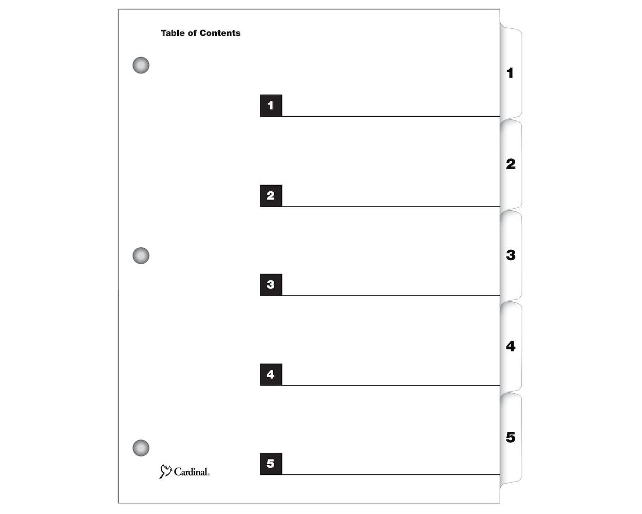 Cardinal OneStep Printable Table of Contents Dividers, 5 Tab, White